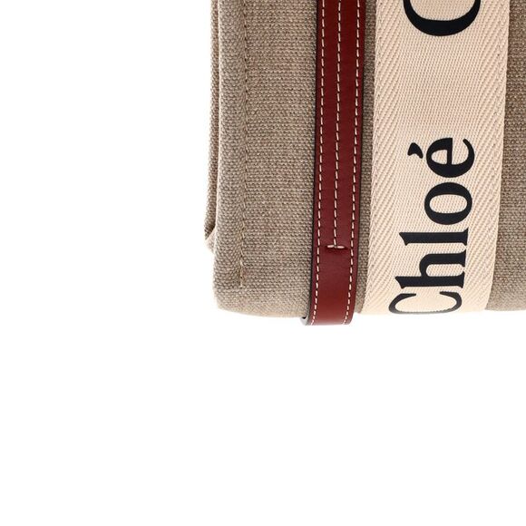Chloe Woody Convertible Tote Canvas with Leather Small Neutral - Picture 6 of 7